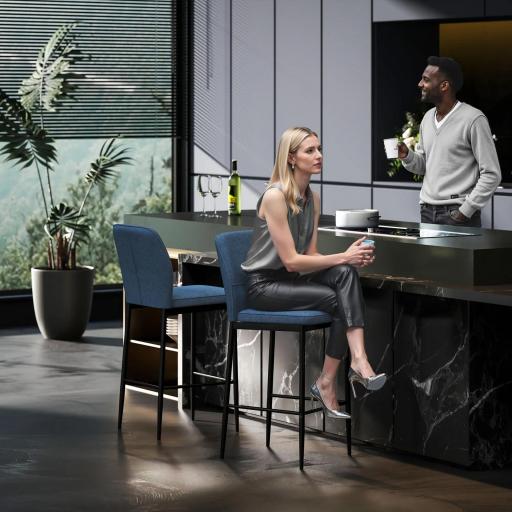 Set de 2 Taburetes Altos con Tapizado Aterciopelado y Patas de Acero para Cocina Comedor Barra 41x52x97 cm Azul [3]