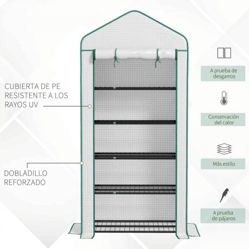 Invernadero Resistente de 5 Niveles con 1 Puerta con Cremallera Anti-UV Diseño Ensanchado y Estantes 90x49x193 cm Blanco [3]