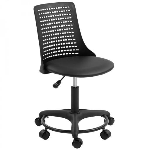 Silla de Escritorio sin Brazos Silla de Oficina Giratoria con Respaldo Hueco Altura Ajustable Negro [8]