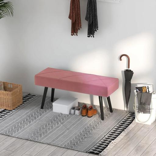 Taburete Pie de Cama Multifuncional con Pies de Acero y Asiento Acolchado para Entrada Pasillo 100x36x45 cm Rosa [6]