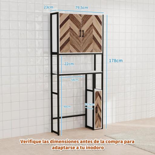 Mueble sobre Inodoro Armario sobre Inodoro con Estantes Ajustables y Compartimento Abierto 79,5x23x178 cm Multicolor [1]