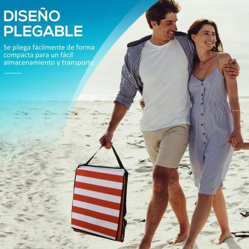 Conjunto de 2 Esterillas de Playa Plegable con Respaldo Reclinable y Bolsa de Transporte 142x51x40 cm Rojo y Blanco [4]