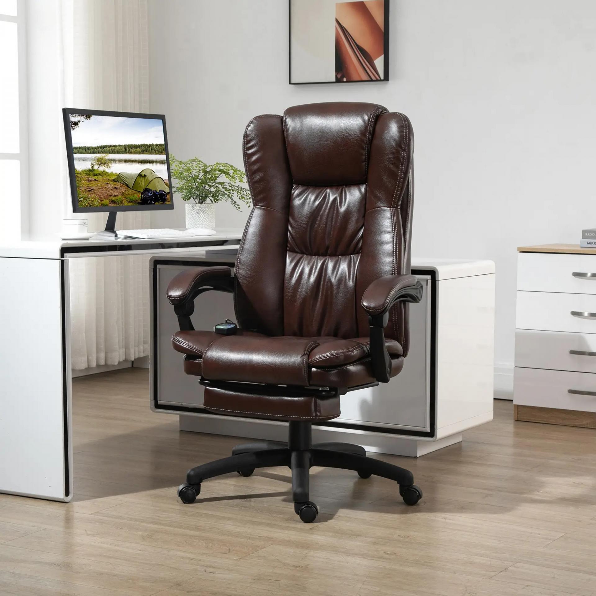 Silla de Masaje Reclinable con Altura Ajustable Reposapiés Retráctil y Control Remoto 68,5x68,5x113-121 cm Marrón