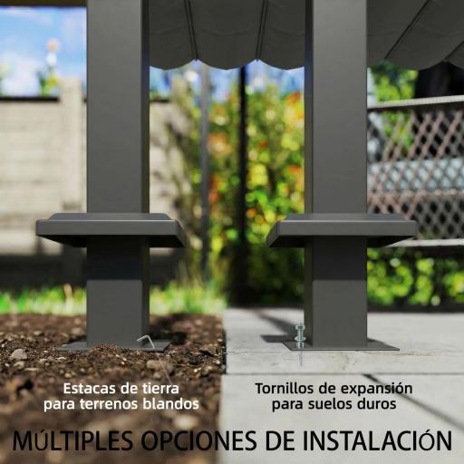 Pérgola de Pared de Jardín 3x3 m con Techo Retráctil Protección UPF30+ Drenaje Cenador de Jardín para Exterior Gris [3]