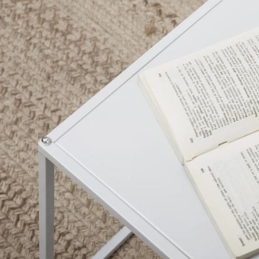 Juego de 2 Mesas Nido Mesas de Centro para Salón Cuadradas Material de Acero Grande 40 cm Pequeña 35 cm Blanco [7]