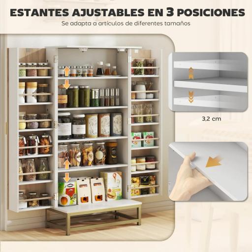 Armario Despensa Cocina con 2 Puertas con 12 Estantes Alacena Moderna con 5 Estantes Ajustables Blanco [3]