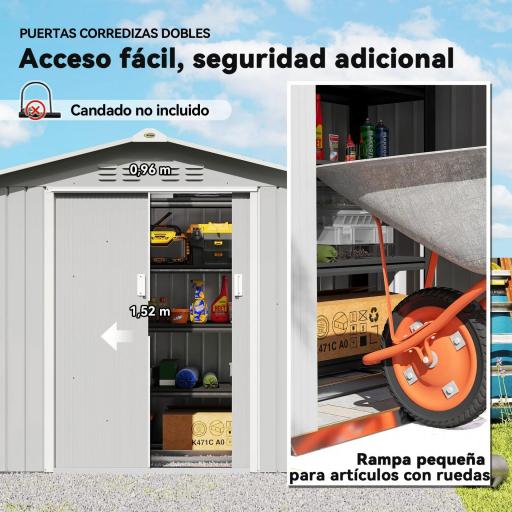 Caseta de Jardín 213x130x185 cm con Puertas Correderas y Claraboya para Almacenamiento de Herramientas Gris Plata [4]