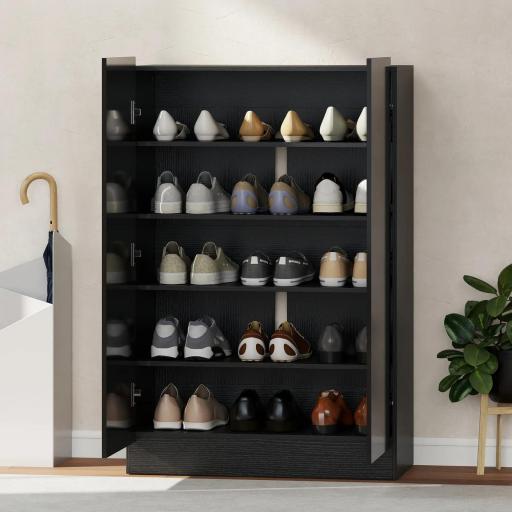 Zapatero Entrada Recibidor con 2 Puertas con Cierre Suave y Estantes Ajustables para 20 Pares de Zapatos Negro Brillo [3]