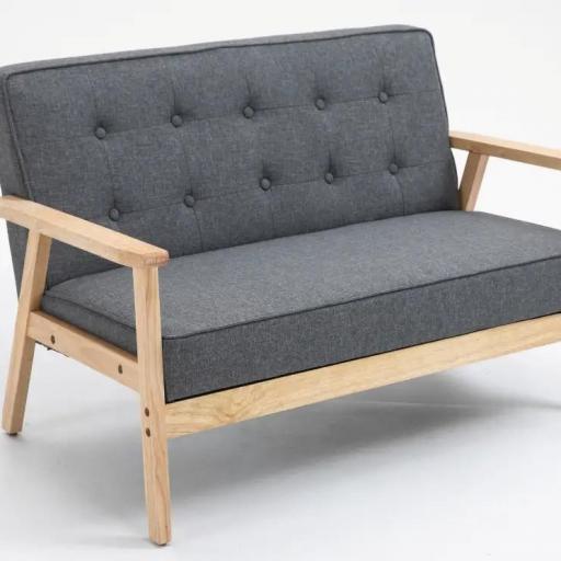 Sofá de 2 Plazas con Respaldo Cojines Acolchados Patas de Madera Antideslizantes Botones con Mechones 113x67x78 cm Gris [8]