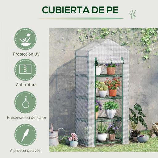 Invernadero de Exterior con 4 Estantes, Invernadero Pequeño con Puerta Enrollable, Marco de Acero y Cubierta de PE 140g/㎡, Anti-UV para Plantas, Macetas, Flores, 70x50x160 cm, Blanco [1]