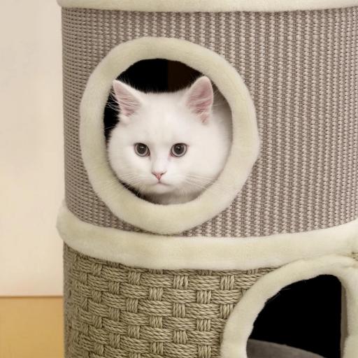 Barril Rascador para Gatos de 2 Niveles Altura 49 cm Tonel de Escalada con Cama Cubierto de Sisal Caqui y Café [7]