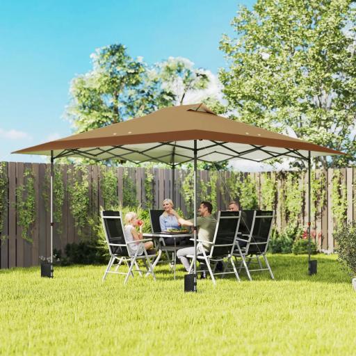 Carpa Plegable Pop-up 4x4 m con Bloqueo Central UPF50+ Altura Ajustable Bolsas de Arena y Bolsa con Ruedas Beige y Café [0]