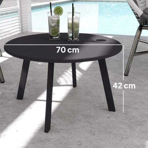 Mesa de Centro Redonda de Metal con Patas Antideslizantes y Borde Seguro para Patio Balcón Salón Ø70x42 cm Negro [1]