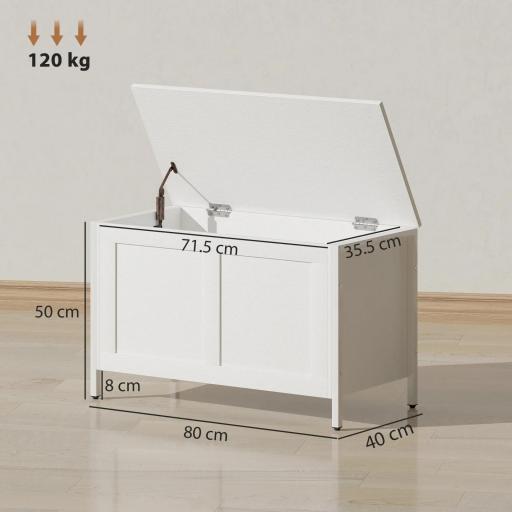 Baúl de Almacenaje para Dormitorio 95 L con Tapa Banco de Almacenaje con Bisagra de Seguridad 80x40x50 cm Blanco Veteado [1]