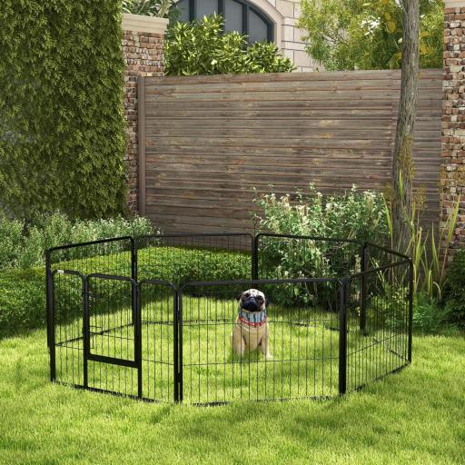 Corralito para Perros de 8 Paneles 80x60 cm con Forma Personalizable Puerta Marco de Acero y 8 Anclajes de Tierra Negro [0]