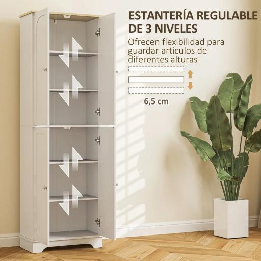 Alacena de Cocina Mueble Auxiliar de Cocina con 4 Puertas y Estantes Ajustables para Comedor Salón 60x30x183 cm Blanco [4]