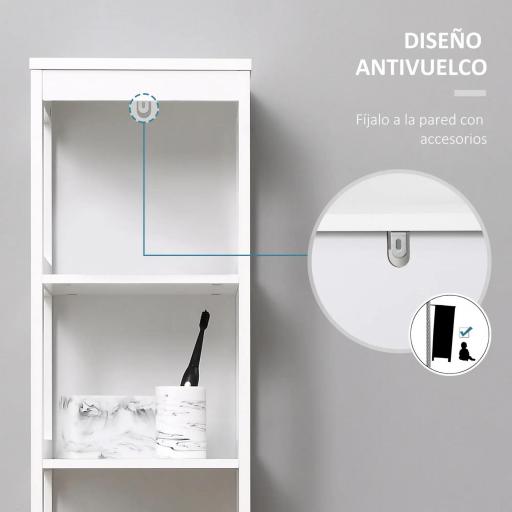 Estantería de Baño de Suelo de 5 Niveles Mueble Auxiliar de Almacenaje para Cocina Salón 30x30x140 cm Blanco [7]