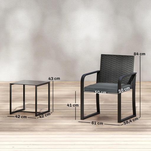 Conjunto de Muebles de Jardín de Ratán Sintético con 2 Sillas con Cojines y Mesa con Tablero de Vidrio Gris [1]