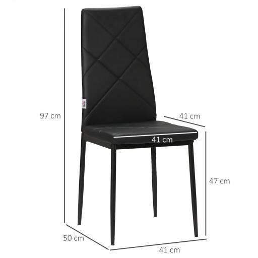 Set de 4 Sillas de Comedor Tapizadas de Piel Sintética con Respaldo Alto y Patas de Metal 41x50x97 cm Negro [1]