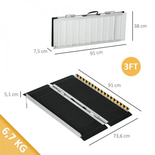 Rampa para Sillas de Ruedas Plegable de Aleación de Aluminio 91 cm con Adhesivos Reflectantes Carga 272 kg Negro [1]