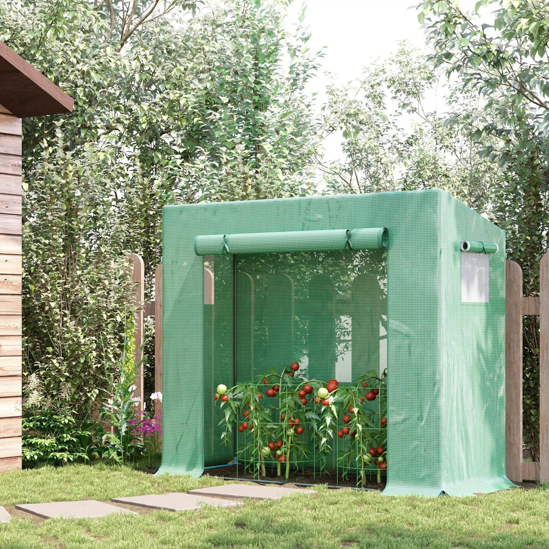 Invernadero de Exterior con Ventanas y Marco de Acero Invernadero para Cultivar Tomates Flores 200x76x168 cm Verde