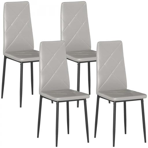 Set de 4 Sillas de Comedor Tapizadas de Piel Sintética con Respaldo Alto y Patas de Metal 41x50x97 cm Gris [8]