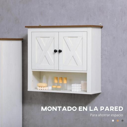 Armario de Pared para Baño Mueble de Baño Colgar con 2 Puertas y Estantes de Almacenamiento 60x19,5x52,5 cm Blanco [5]