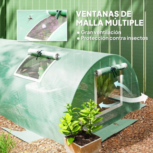 Invernadero Pequeño para Cultivo de Plantas con 5 Ventanas Marco de Acero y Cubierta de PE Anti-UV 300x80x45 cm Verde [3]