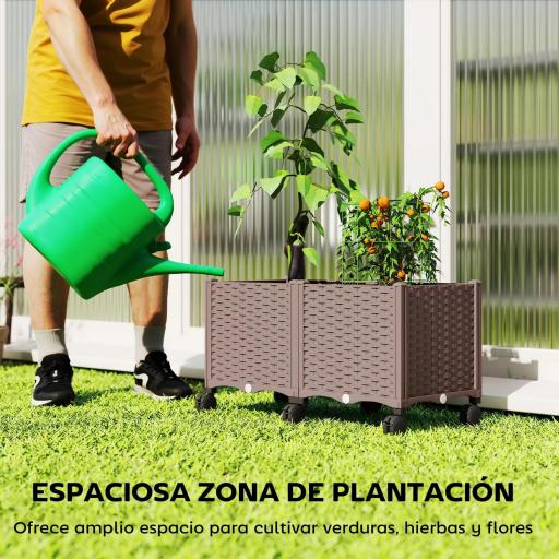 Jardinera Elevada con 6 Ruedas Riego Automático y Drenaje Macetero Exterior para Jardín 80x40x43 cm Marrón [2]