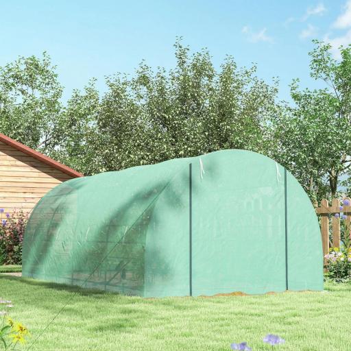 Invernadero de Túnel 600x300x200 cm Invernadero de Jardín con Puerta Enrollable 8 Ventanas Cubierta PE 140g/m² y Tubo de Acero para Cultivos Plantas Verduras Verde [6]