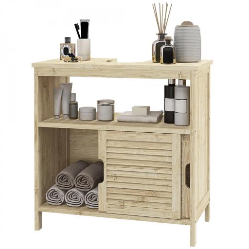 Armario Debajo de Lavabo con Puertas Correderas de Lamas Compartimento Abierto Estilo Moderno 60x30x60 cm Natural [6]