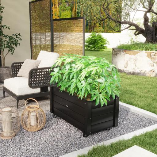 Jardinera de Madera de Exterior con Orificios de Drenaje y Tela no Tejida para Flores Plantas 89x48x47 cm Negro [6]
