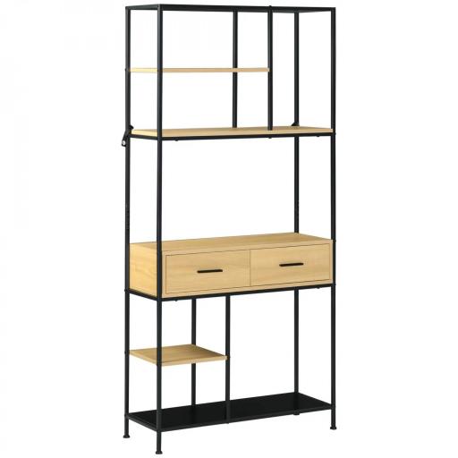 Estantería Estilo Industrial de 5 Niveles Mueble Estantes Almacenaje con 2 Cajones y Marco de Metal 80x30x170,5 cm Roble [8]