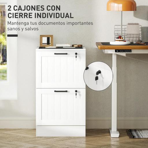 Mueble Archivador con 2 Cajones Cajonera para Escritorio con Cerraduras Rieles Colgantes Ajustables para A4 Blanco [2]