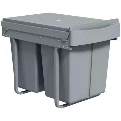 Cubo de Basura bajo Fregadero 2 Contenedores de Reciclaje Extraíble 2 x 20 L Deslizamiento Suave Gris [8]