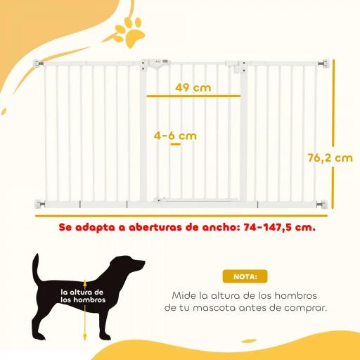 Barrera de Seguridad Extensible con Cierre Automático y Sistema de Doble Bloqueo Metal 74-147,5x76,2 cm Blanco [3]