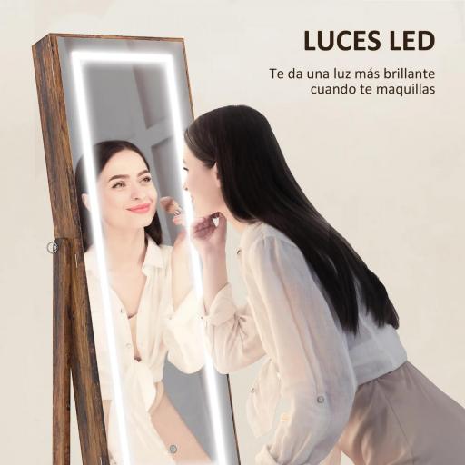 Espejo Joyero con Luces LED Inclinado en 3 Ángulos Cierre Magnético Cerradura con 2 Llaves Marrón Rústico [4]