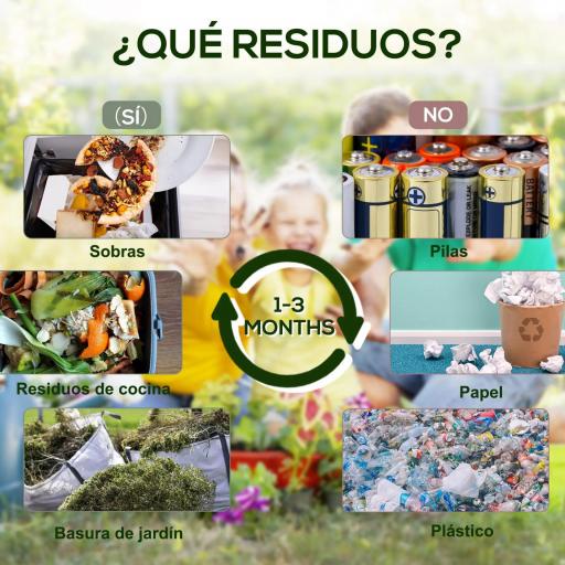 Compostador Giratorio 65L con Sistema de Ventilación y Base de Acero para Compostaje de Residuos Orgánicos 60x49x77 cm [3]