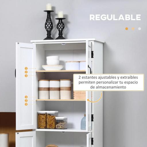 Alacena de Cocina Aparador Alto de Cocina Mueble Auxiliar con 4 Puertas y Estantes Ajustables 60x30x123 cm Blanco [5]