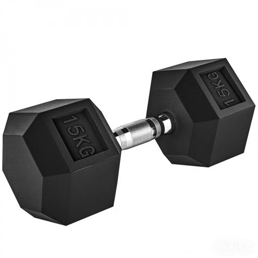 Mancuerna Hexagonal 15 KG con Barra de Conexión Metálica para Entrenamiento en Casa Gimnasio Oficina Negro y Plata [8]