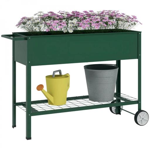 Huerto Urbano Elevado 109x44x80 cm con 2 Ruedas Estante y Asa para Cultivo Plantas Flores Verduras Verde [8]