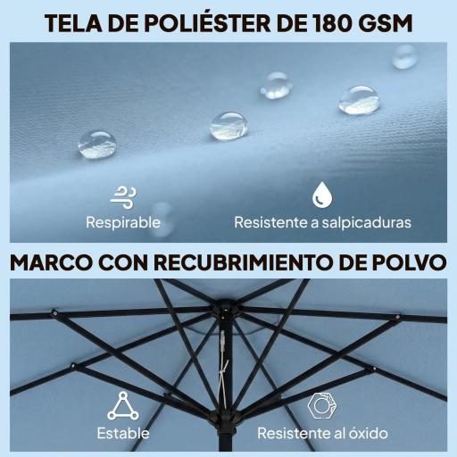 Sombrilla Terraza Exterior Ø2,7 m Sombrilla con Inclinación Ajustable 3 Posiciones Manivela y Volante Azul Celeste [5]