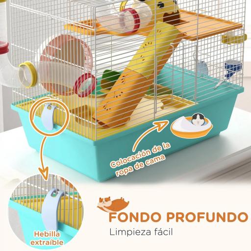 Jaula de Hámster con Túnel Plataformas Cuenco Bebedero Casita Rampas y Rueda de Ejercicio 45x28x37 cm Azul Claro [5]