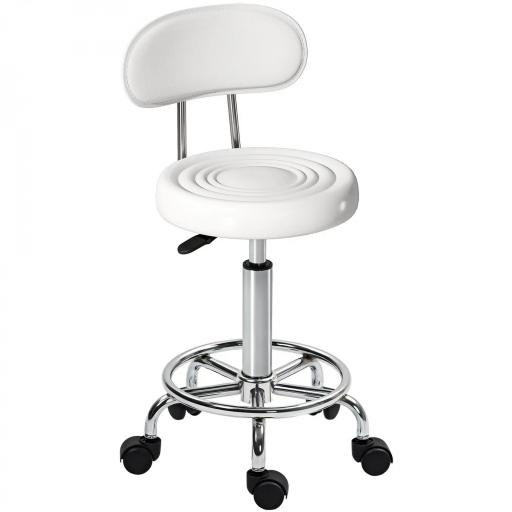 Taburete Giratorio con Respaldo y Ruedas Silla Ajustable para Salón de Belleza Estudio de Tatuajes 32x40x70-86cm Blanco [8]