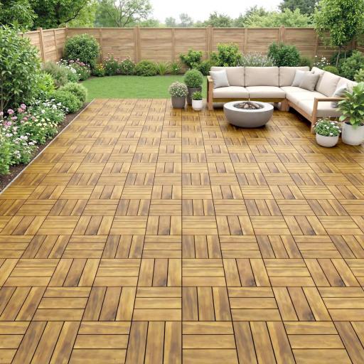 Set de 10 Piezas Baldosas de Exterior de Madera 31x31 cm 0,91 m² Suelo de Jardín Exterior Antideslizantes Natural [6]