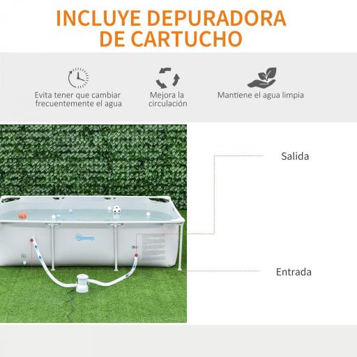 Piscina Desmontable Tubular 252x152x65 cm 2163L con Depuradora de Cartucho 1200L/H Piscina Rectangular de Exterior para Adultos y Niños Gris [4]