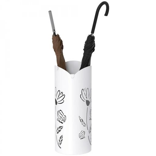 Paragüero de Acero con 4 Ganchos y Bandeja de Goteo Extraíble y Diseño Decorativo 17x17x41 cm Blanco [8]