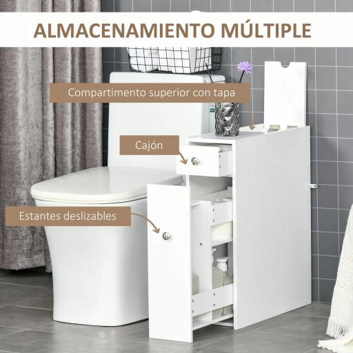 Mueble Auxiliar de Baño Estrecho con 2 Cajones y Compartimiento Superior con Tapa para Lavabo 17x48x58 cm Blanco [4]
