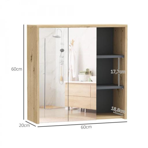 Armario de Baño con Espejo Armario con Espejo para Baño con Estantes Estilo Moderno 60x20x60 cm Madera Natural [1]