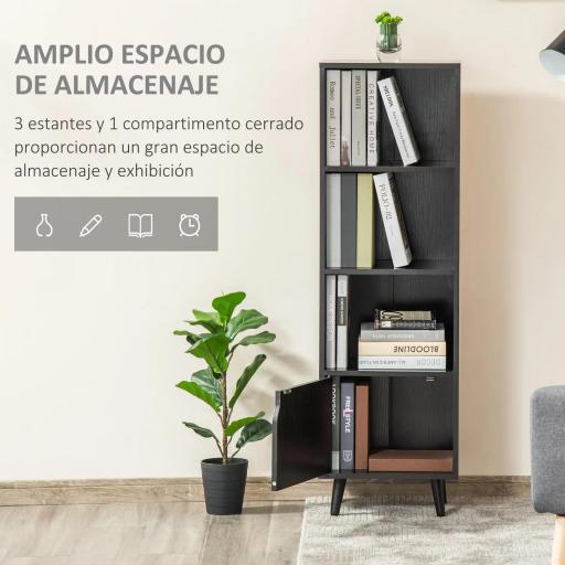 Estantería para Libros con 3 Estantes Abiertos y Cajón Librería Moderno para Almacenamiento Juguetes 40x30x129,5cm Negro [2]